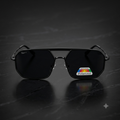 Premium Polarized Geometric Black Sunglasses for Men | UV400 Full Rim Metal Frame Eyewear