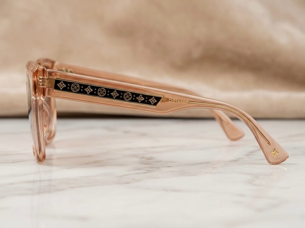 Belvior Luxury Women’s Sunglasses - Transparent Peach & Gold Monogram
