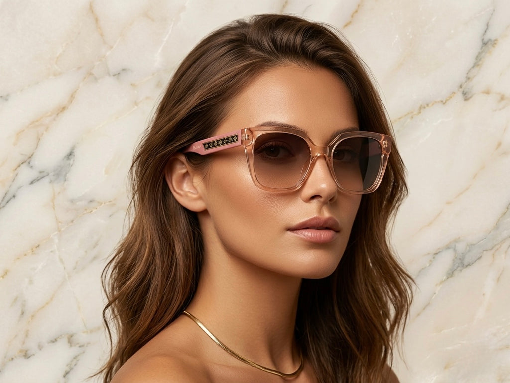 Belvior Luxury Women’s Sunglasses - Transparent Peach & Gold Monogram