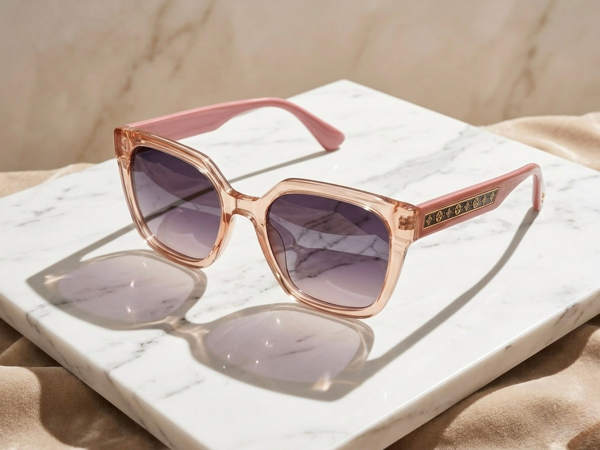 Belvior Luxury Women’s Sunglasses - Transparent Peach & Gold Monogram